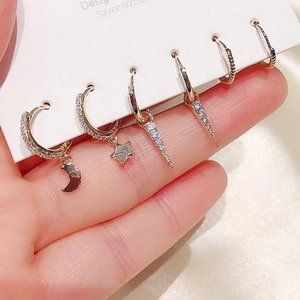 [3 Pairs] 925 Sterling Silver Diamond Earrings G